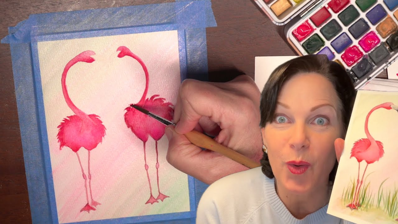 Realtime Paint With Me | Flamingos Watercolor Painting