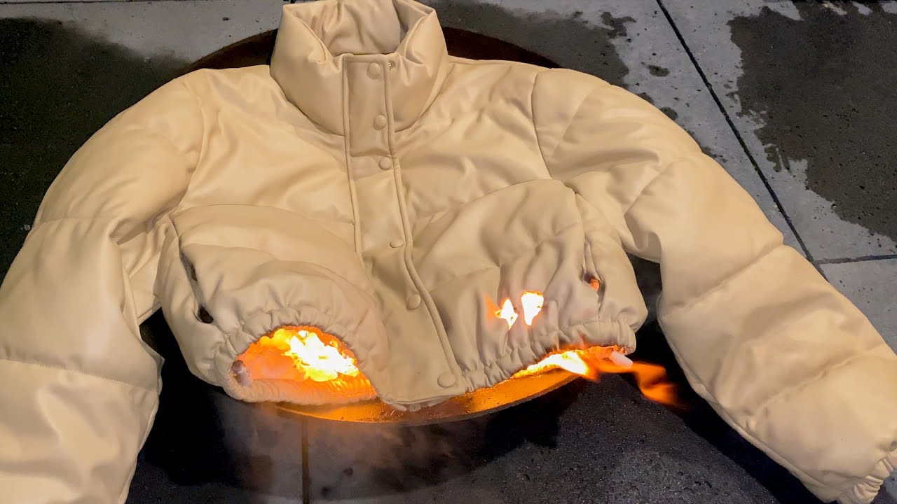Burning a leather puffer jacket