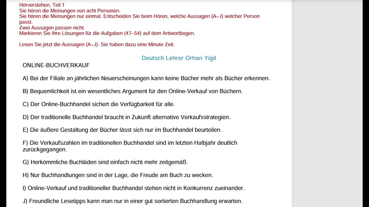 Online Buchverkauf- Hörverstehen Teil1- Telc C1- lösungen am Ende