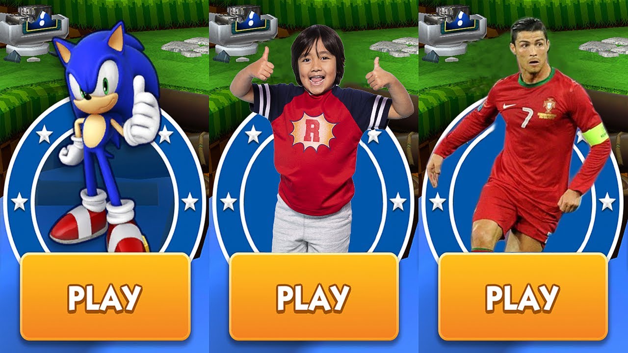 Sonic Dash vs RYAN'S WORLD Tag with Ryan vs Cristiano Ronaldo Football Runner Gameplay HD