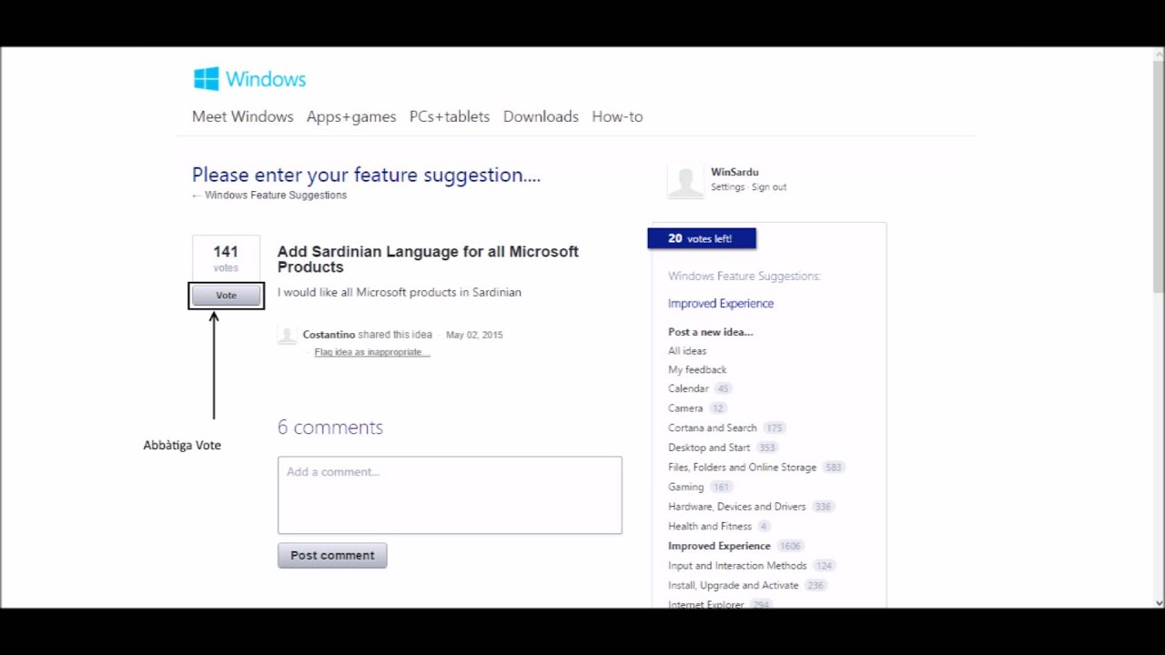 Windows in Sardu (Limba Sarda Comuna) - Gh&iacute;a video pro lu preguntare a Microsoft