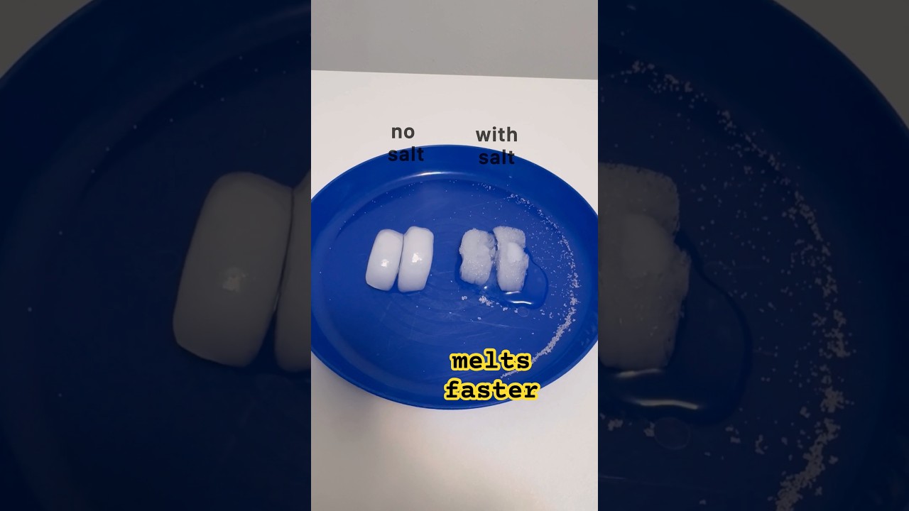 Adding salt to ice lowers water freezing point leading to faster melting of ice ❄️✨ #stem