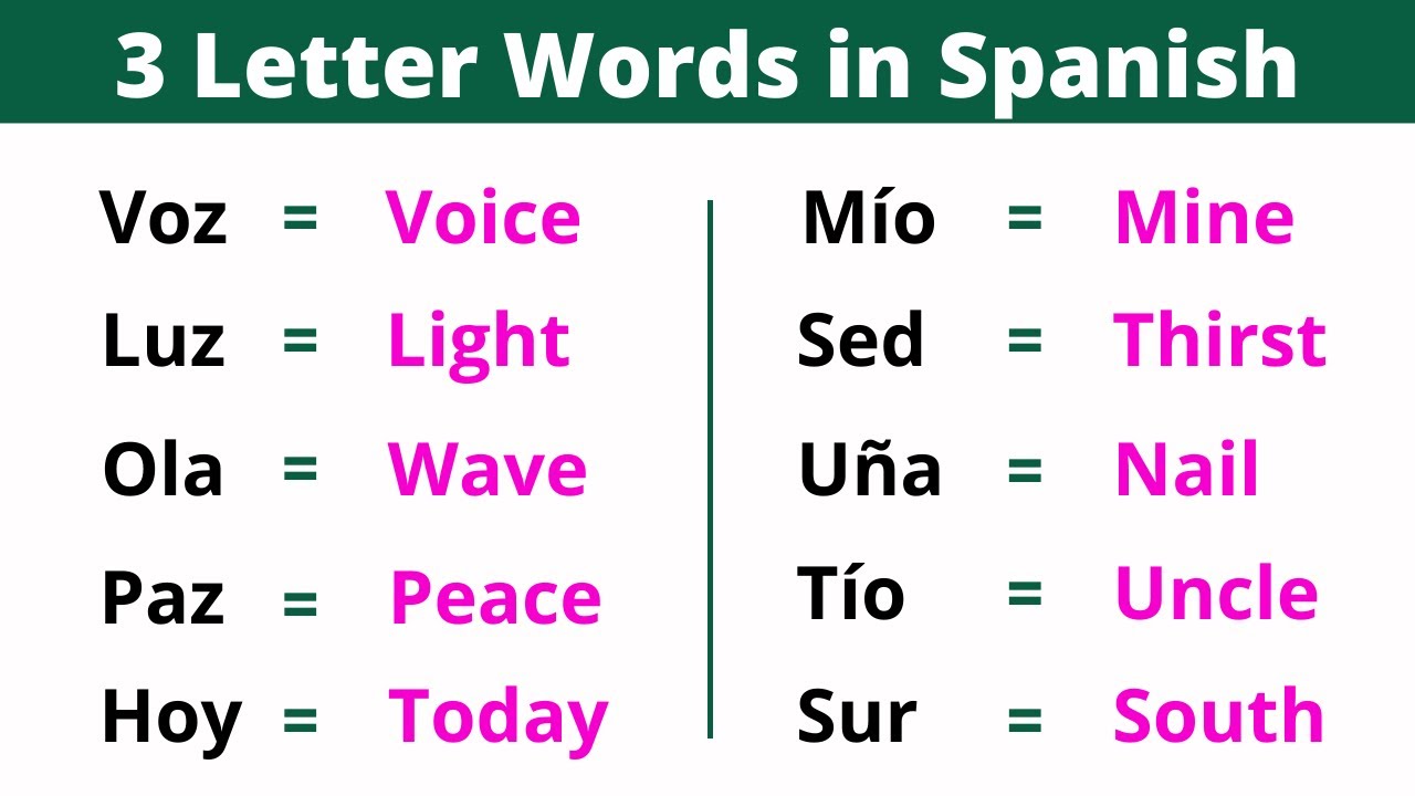 Learn 50 Three Letter Words In Spanish