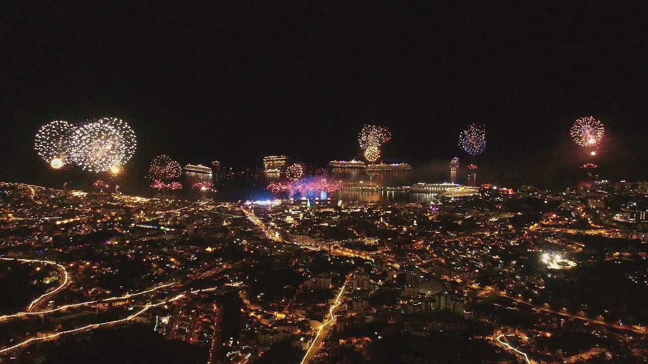 Madeira Funchal New Years Eve 23-24 Drone View 4K UHD