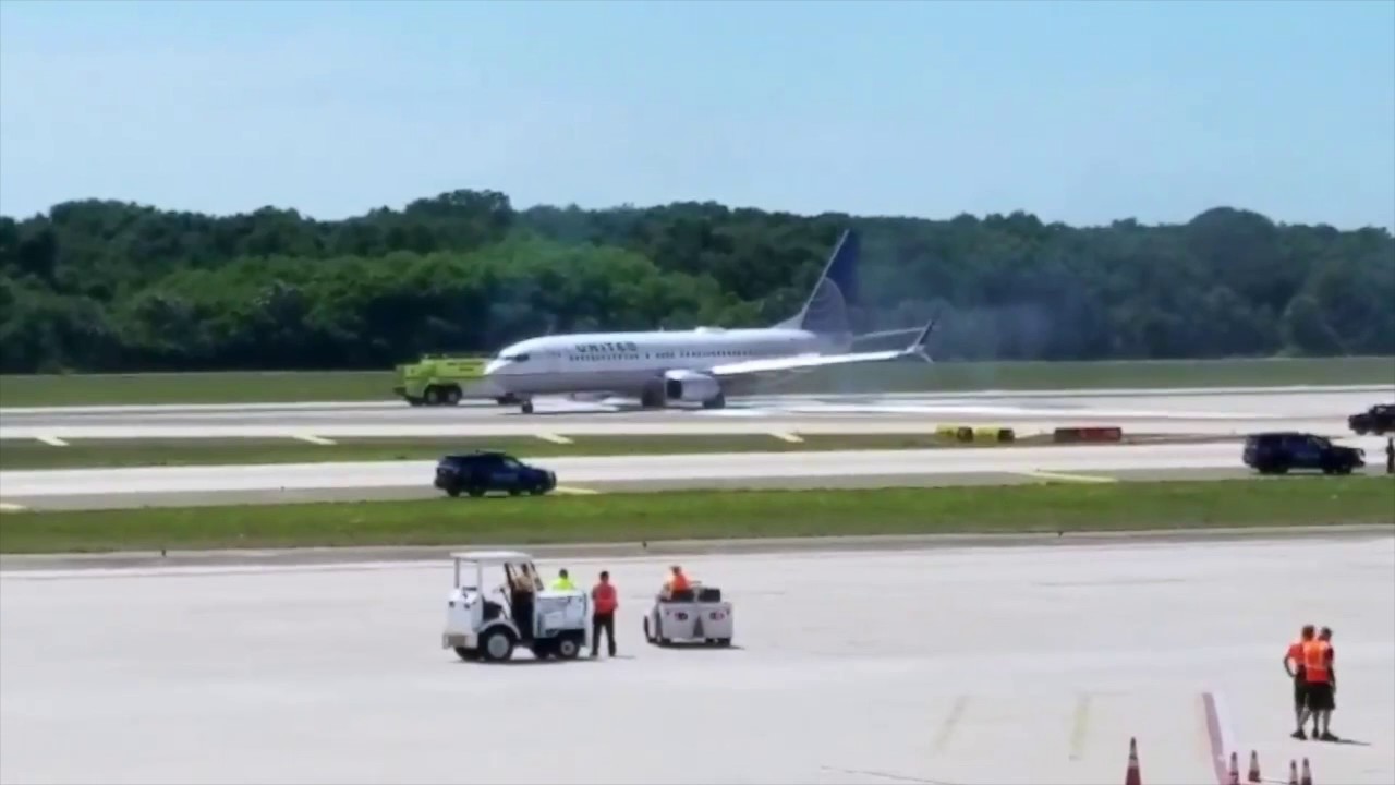 United Airlines Plane Tyre Catches Fire at Tampa Airport
