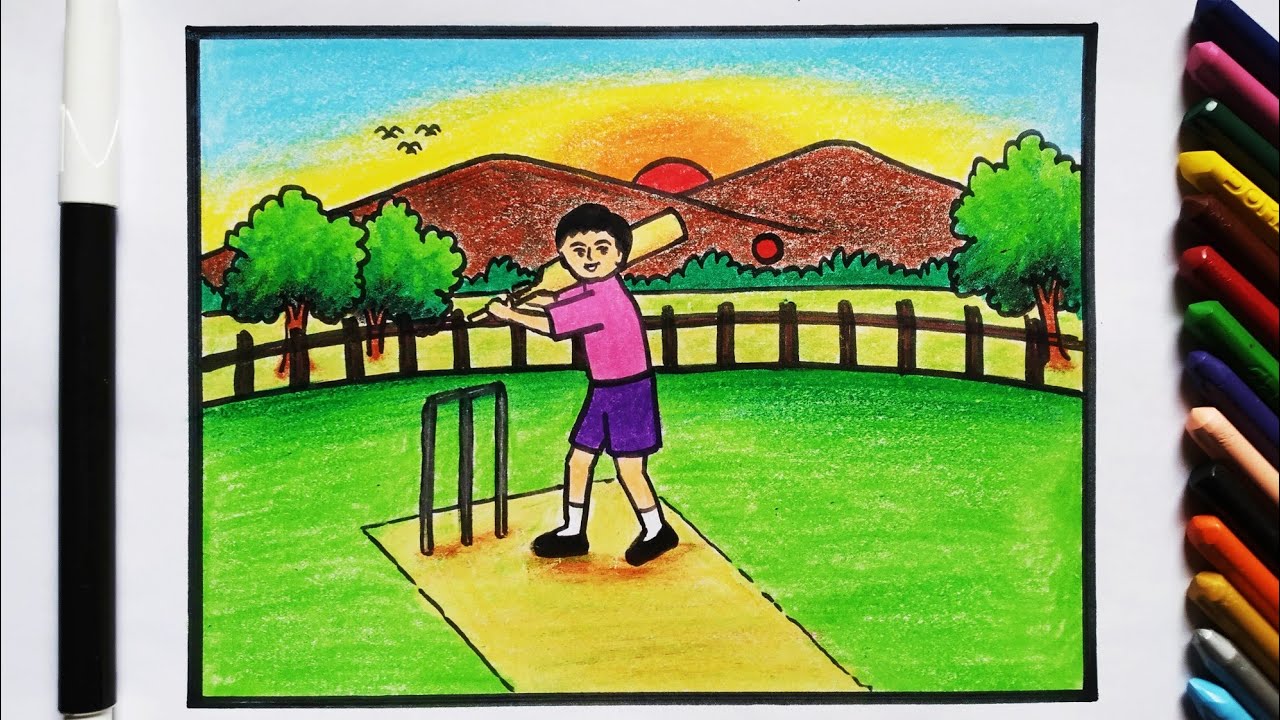 Boy Playing Cricket Easy Drawing 🏏|| Cricket Player Drawing