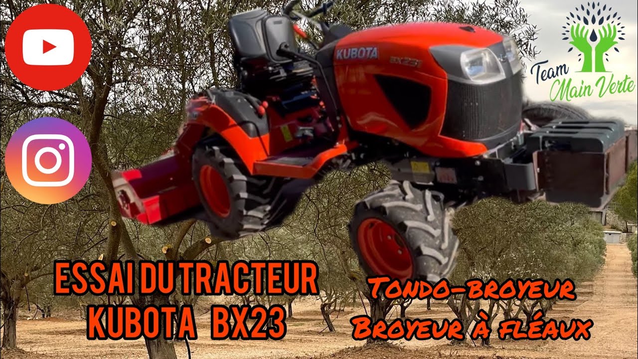 Essai micro-tracteur Kubota bx23 équipe d’un broyeur à fléaux