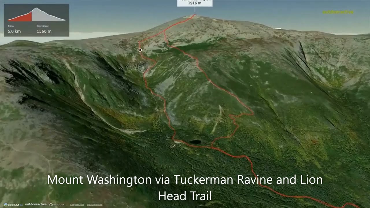 Mount Washington via Tuckerman Ravine and Lion Head Trail ∆ hiking trails ∆ 3d-trail.com/usa/