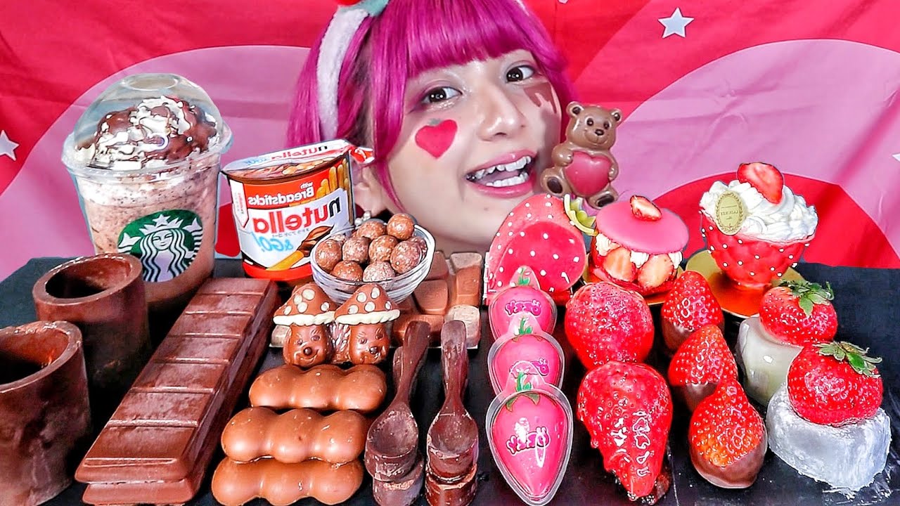 【ASMR】いちごチョコを食べる🍓🍫 【Eating Sounds】いちごグミ /板チョコアイス