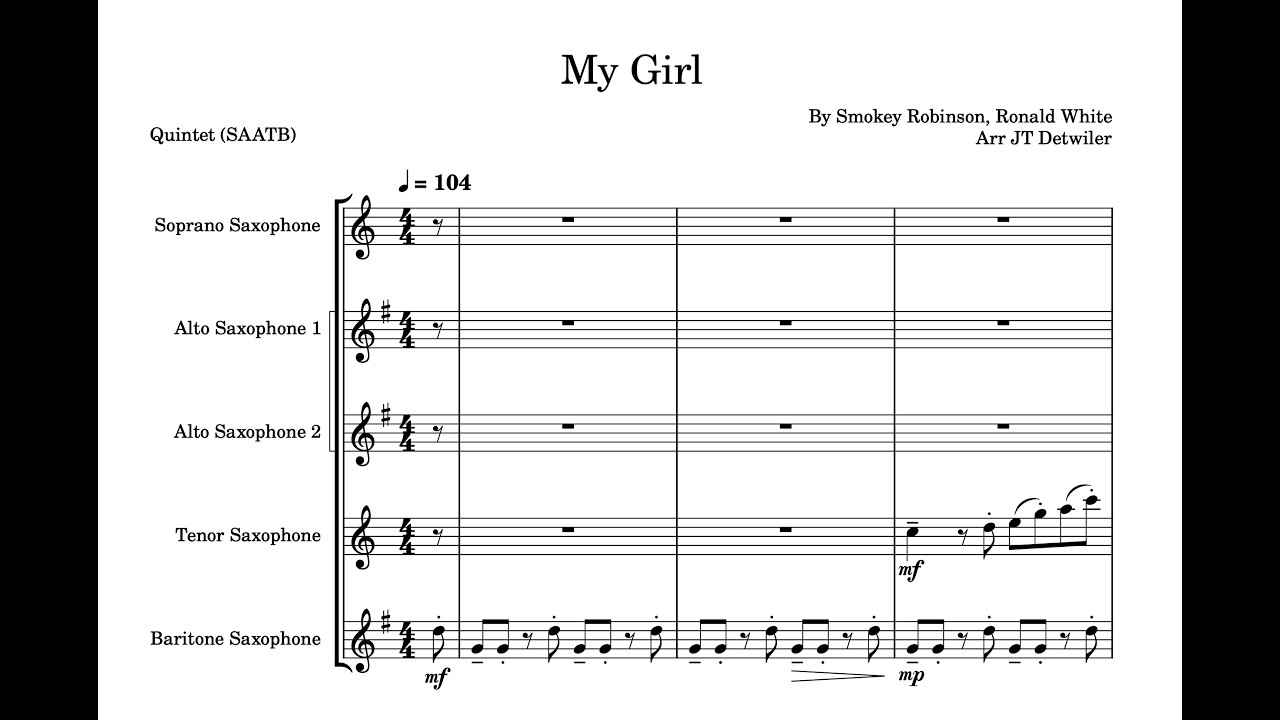 My Girl for Saxophone Quintet (SAATB)
