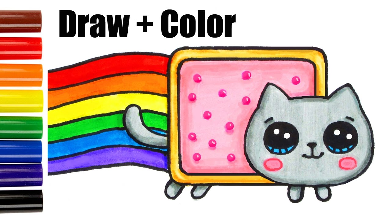 How to Draw + Color Nyan Cat step by step Easy and Cute
