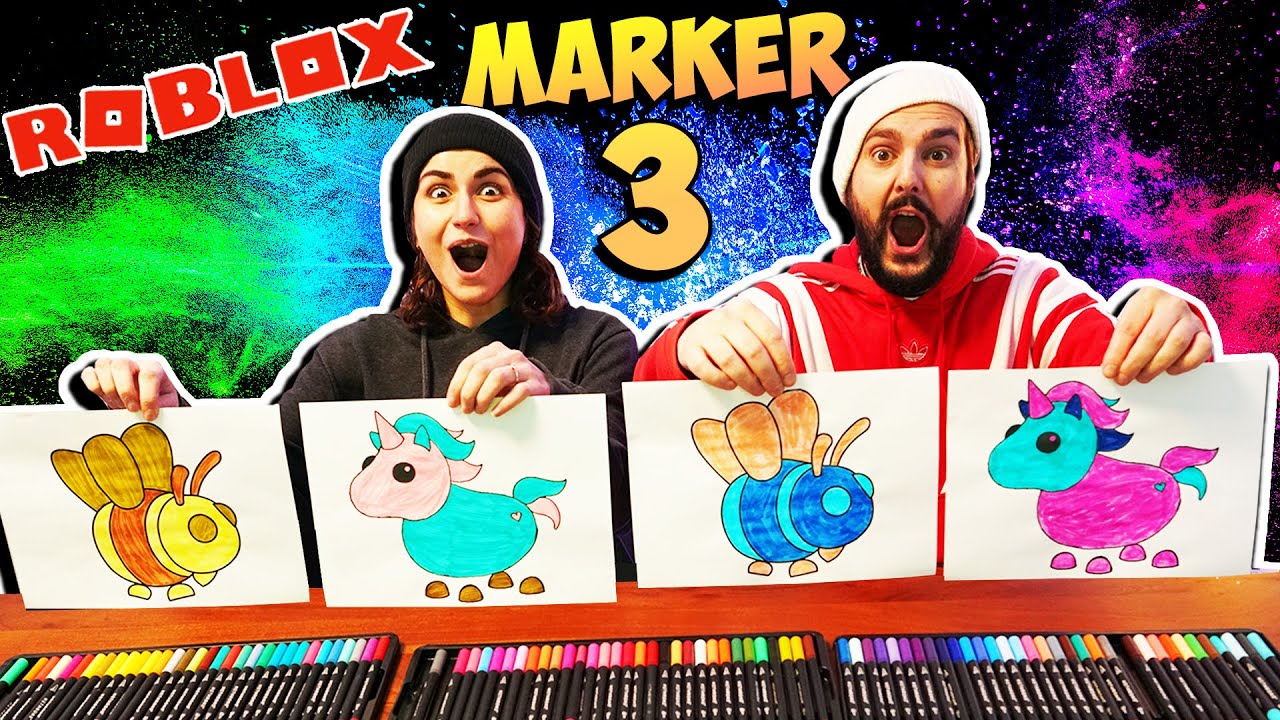3 MARKER BLIND CHALLENGE Adopt Me Pets Edition! Einhorn, Red Panda, Biene ausmalen!