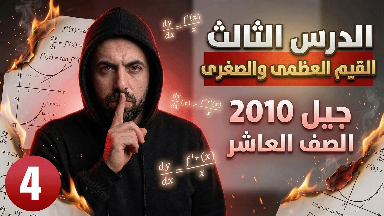 رياضيات الصف 10 || مكثف وحدة الاشتقاق ( حصة 4 - درس 3 - القيم العظمى و القيم الصغرى ) أ. أحمد خليل