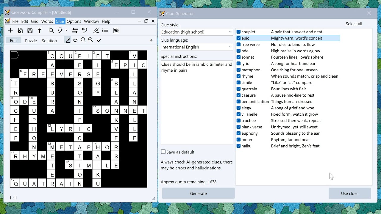 Generative AI for crossword themes and clues