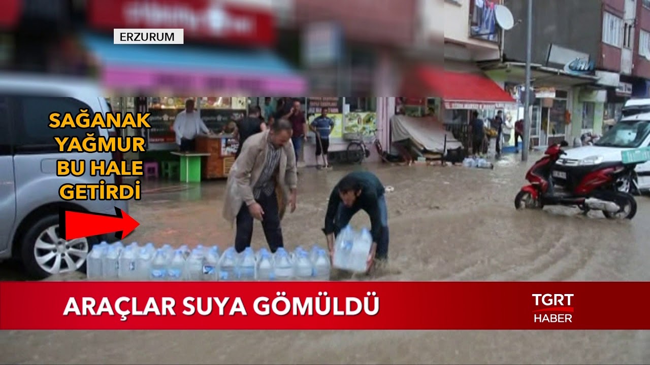 Erzurum'da Sel! Araçlar Suya Gömüldü