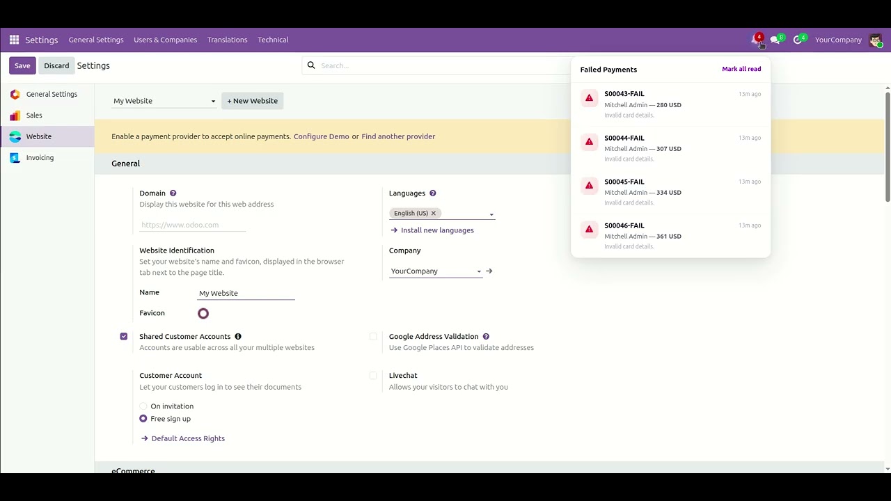 Amazon Pay Payment Integration - Failed Payment Notification Odoo