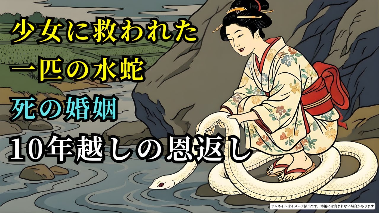 ある少女に救われた水蛇。10年後、死が定められた婚礼から彼女を救い出した衝撃の正体 (AIフィクション) | 野談 | 伝説 | 昔話 | 説話 | 民話