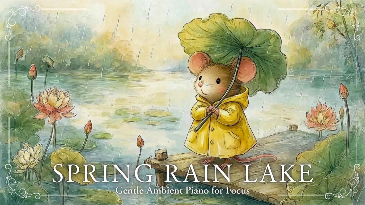Spring Rain at the Lotus Lake│Gentle Ambient Piano for Focus