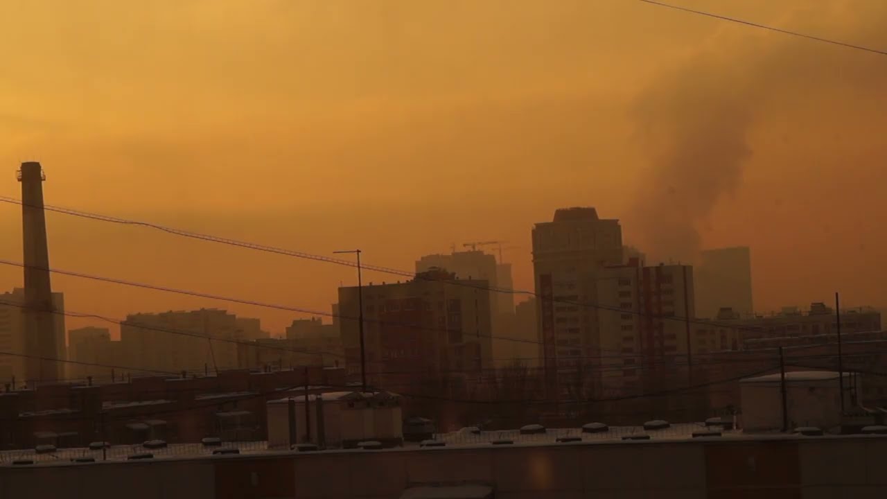 Закат в городе зимой