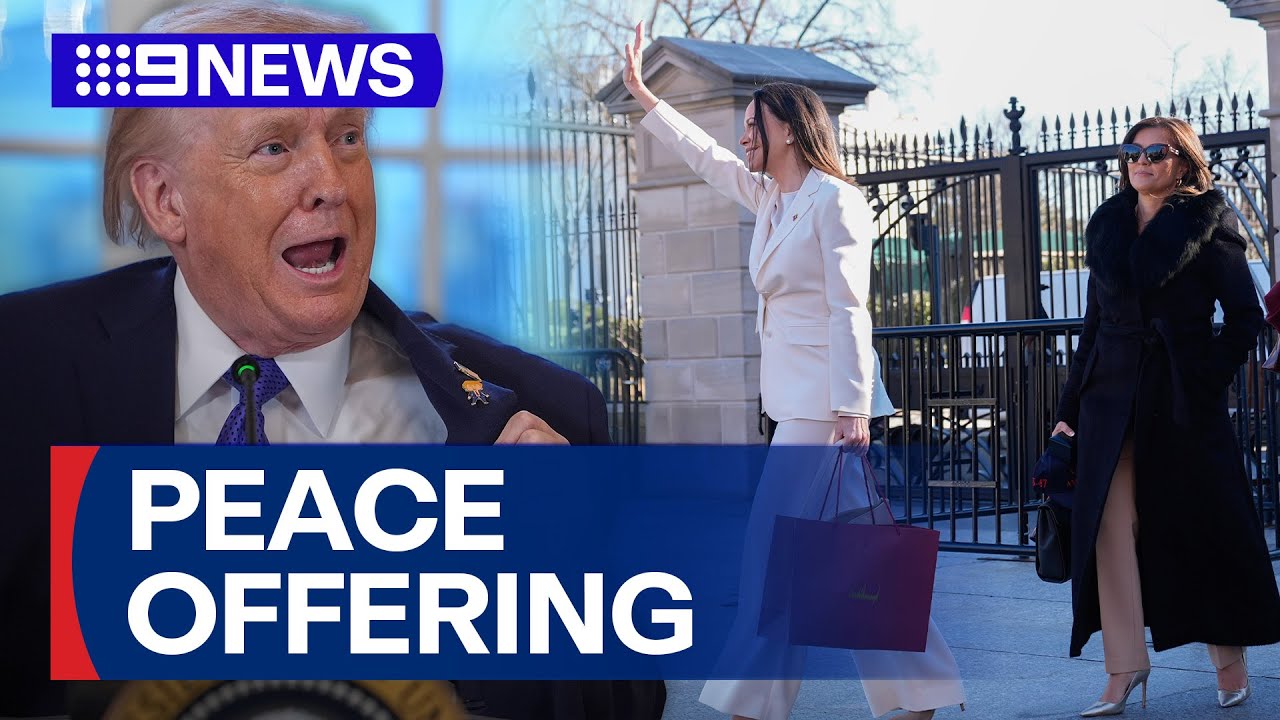 Trump accepts Nobel Peace Prize medal from Venezuelan opposition leader | 9 News Australia