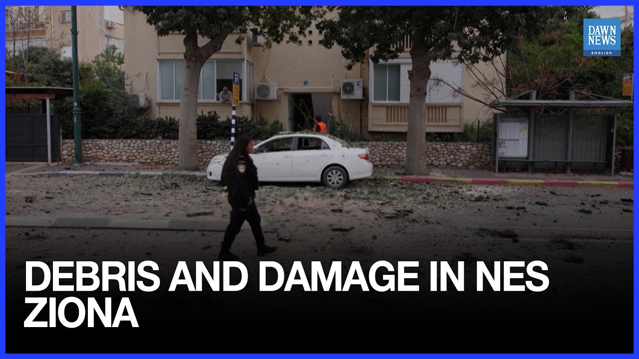 Debris and Damage Seen at Missile Strike Site in Nes Ziona, Israel | Dawn News English