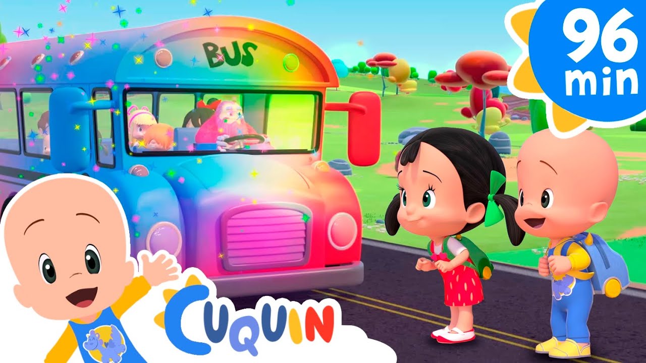 The Wheels On the Colorful Bus 🚌  and more nursery rhymes for kids from Cleo and Cuquin | Cocotoons