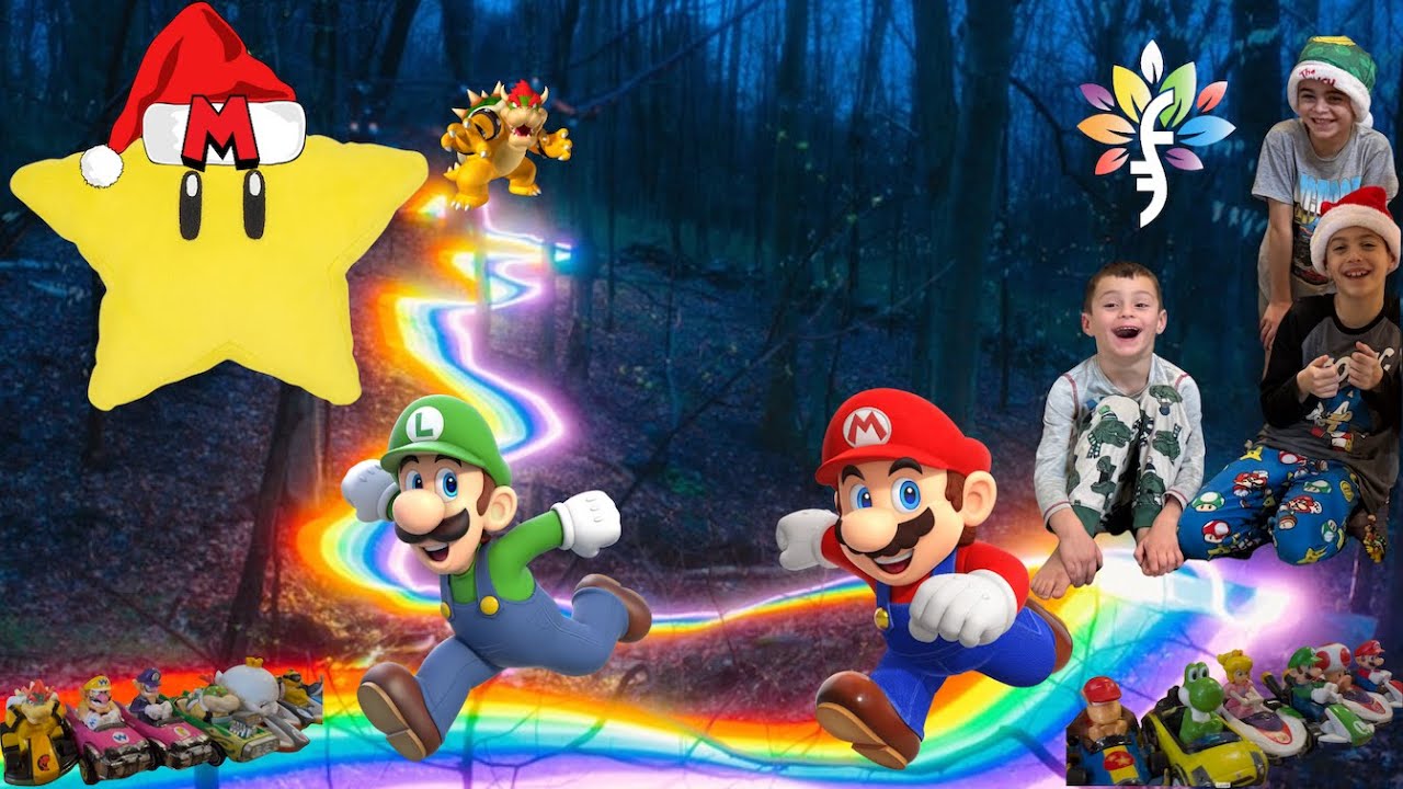 MARIO KART-mas RAINBOW ROAD CHRISTMAS RACE with HUGE TRACK and SPINNER WHEEL