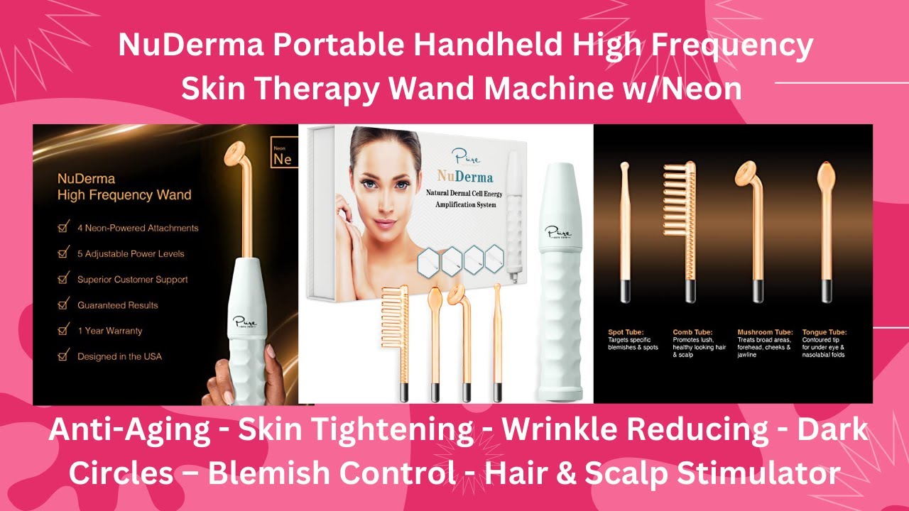 NuDerma Portable Handheld High Frequency Skin Therapy Wand Machine w/Neon