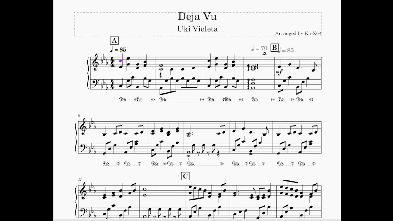 Uki Violeta - Deja Vu Piano Sheet/鋼琴譜