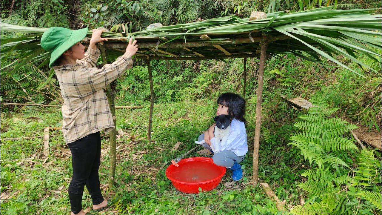 The poor girl and Ms. Khe went to repair the water source and build a roof to cover the water tank