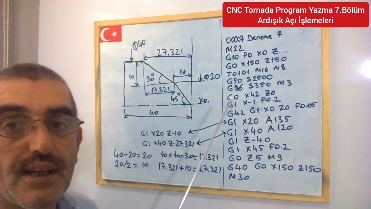 CNC Tornada Program Yazma 7.Bölüm (Ardışık Açı İşlemeleri)