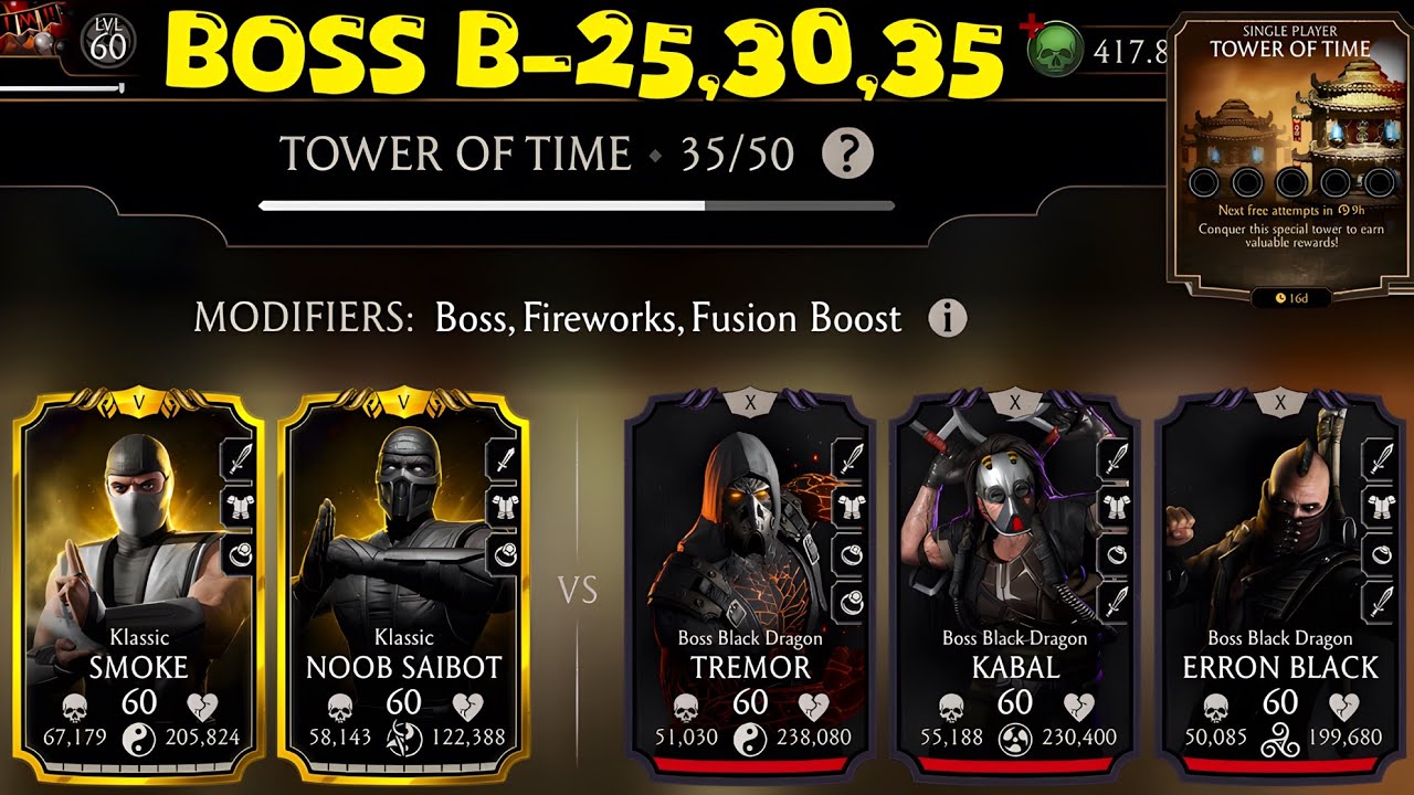 Tower of Time Boss Match 25, 30 & 35 Fight + Reward MK Mobile