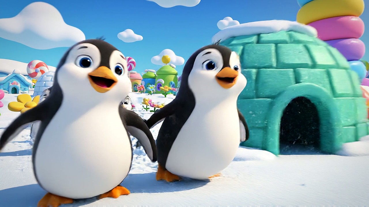 Cinco Pequeños Pingüinos Bebés Tobogán Tobogán | Canciones de Invierno y Rimas Infantiles