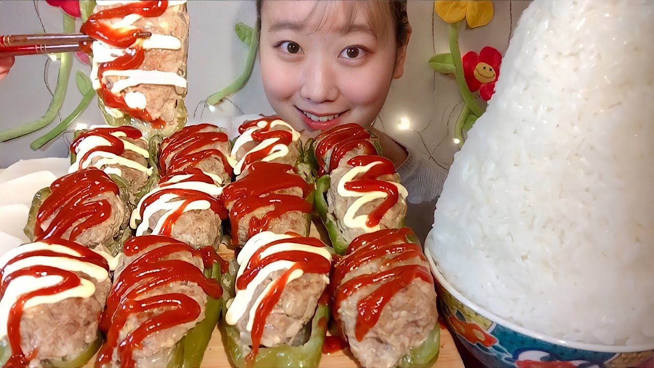 ASMR ピーマンの肉詰め Meat Stuffed  
Green Peppers 고기들이 피망【咀嚼音/大食い/Mukbang/Eating Sounds】