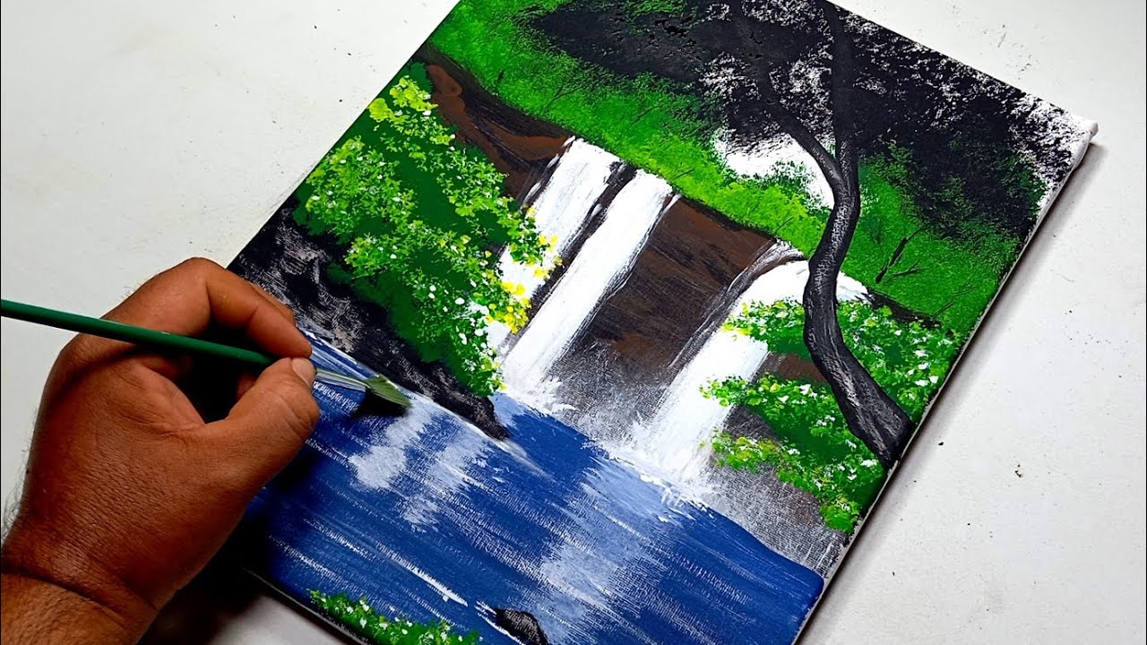 Pinta esta Cascada Conmigo y Rel&aacute;jate 💧 | Pintura Acr&iacute;lica para Principiantes