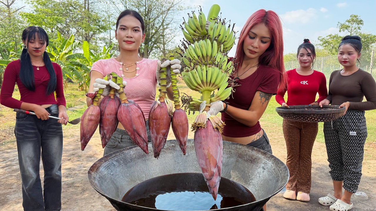Amazing cooking deep fried banana flower recipe