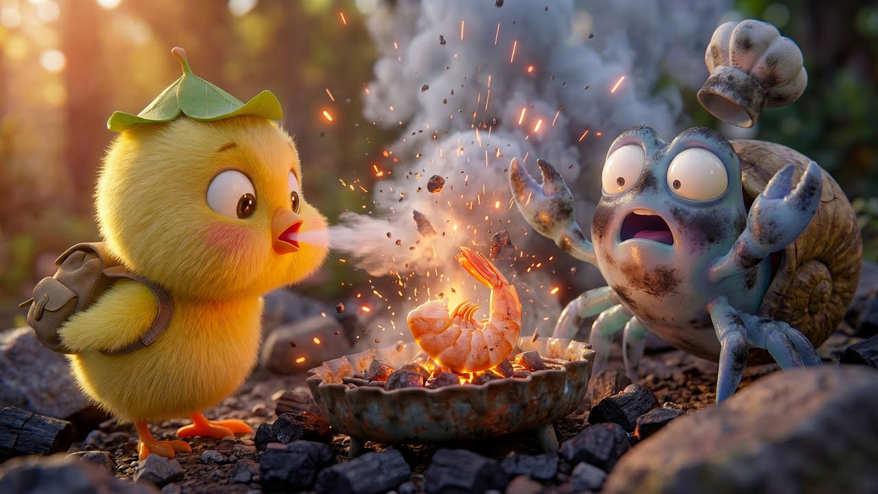 Tiny Chef vs. Clumsy Chicken: BBQ Disaster! 🍤🔥