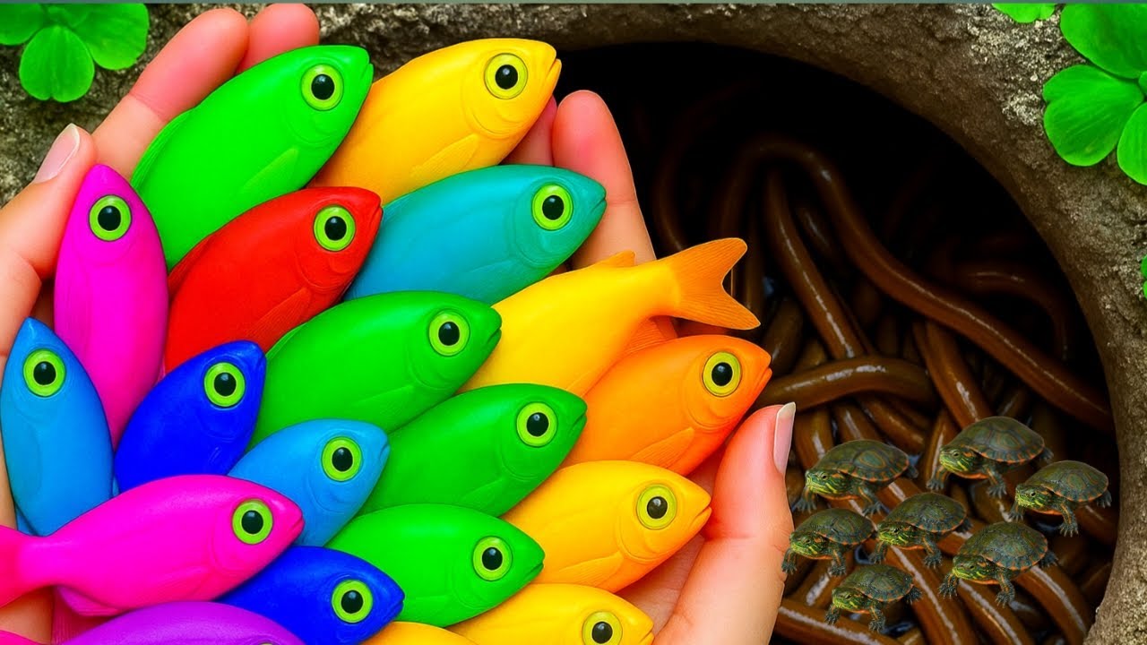 Catching color catfish in small pond baby turtle, gold fish, guppy fish, pencil fish #goldfish #fish