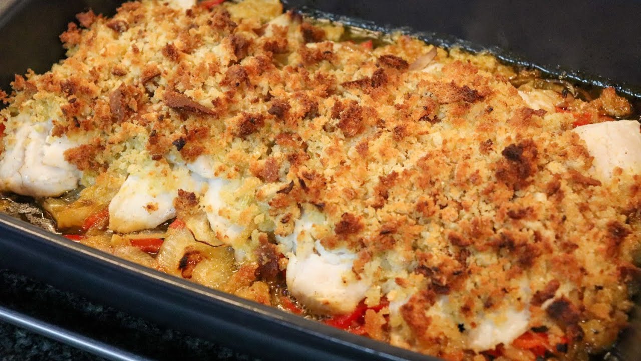 Filetes de Pescada Assados no Forno com Crosta de Broa