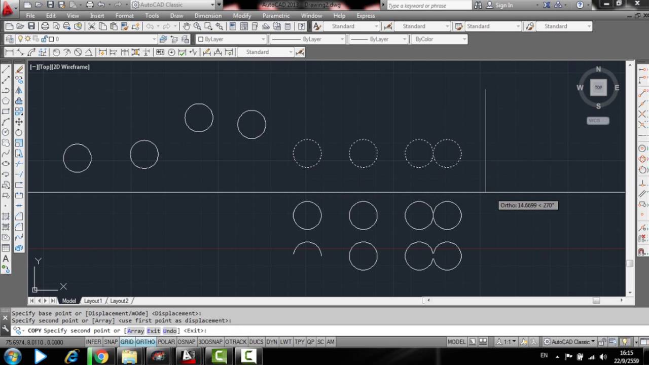 AutoCad การใช้คำสั่ง copy move ทำซ้ำ เคลื่อนย้ายวัตถุ