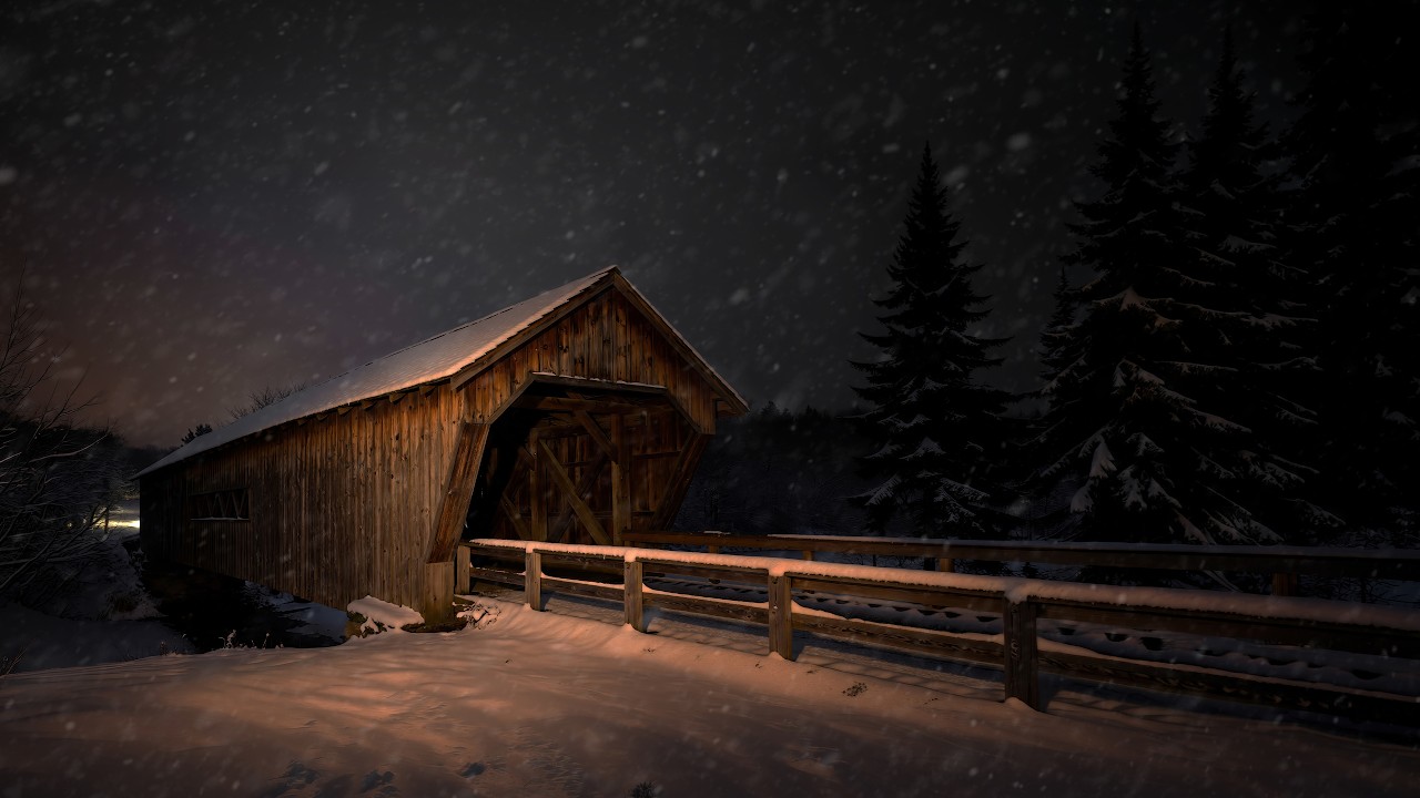 Snow Falling at the Covered Bridge | Winter Wind for Sleep & Relaxation