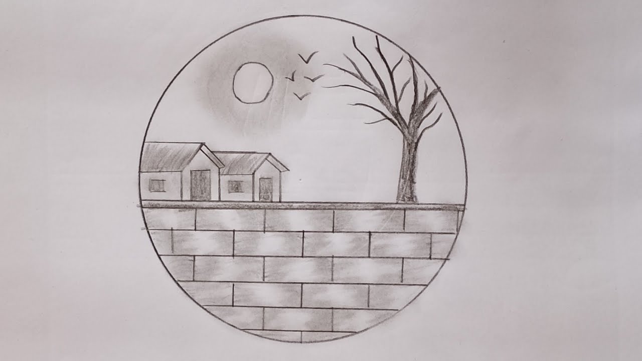 Beautiful Village Scenery Drawing Inside a Circle #draw #art 