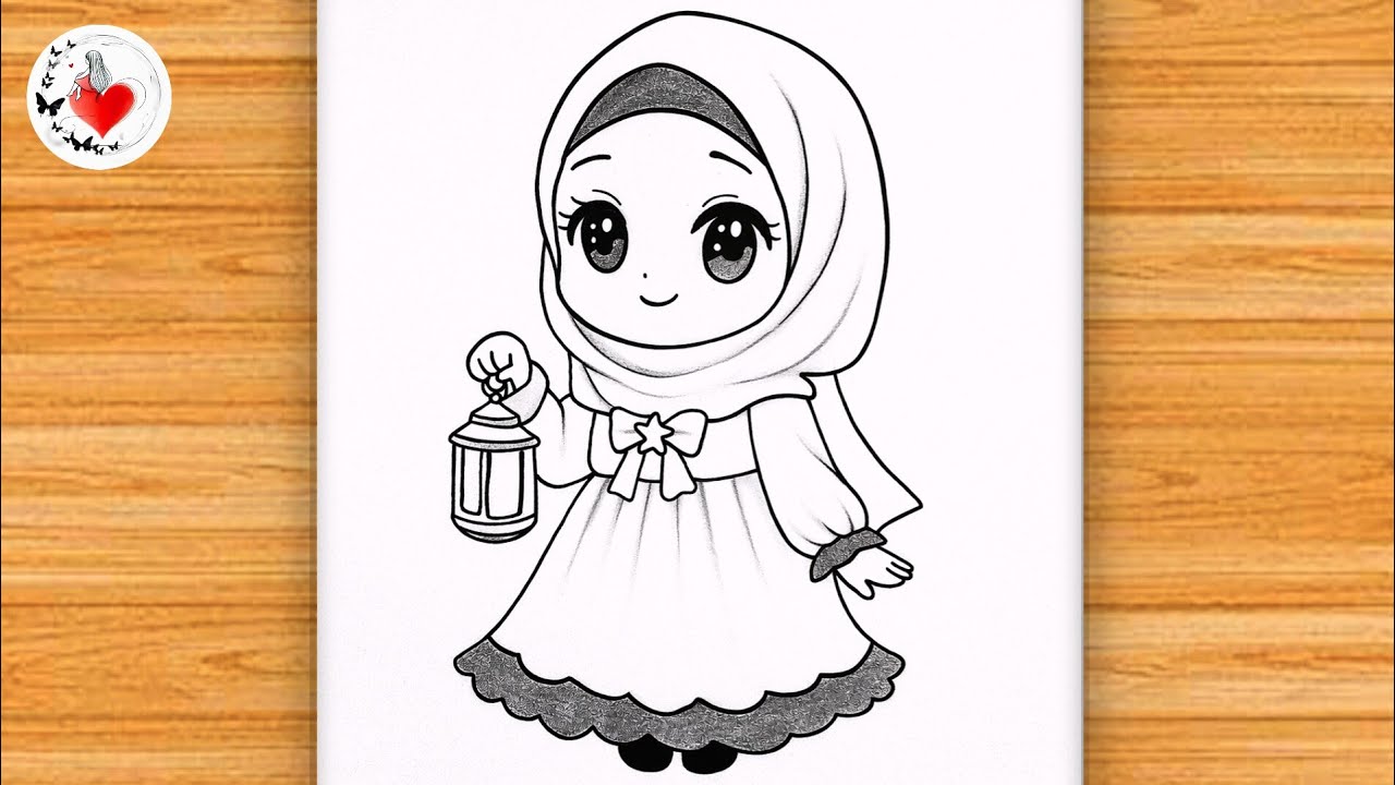 How to draw a little Muslim girl with lantern||Drawing Easy|| Pencil Sketch easy for beginners