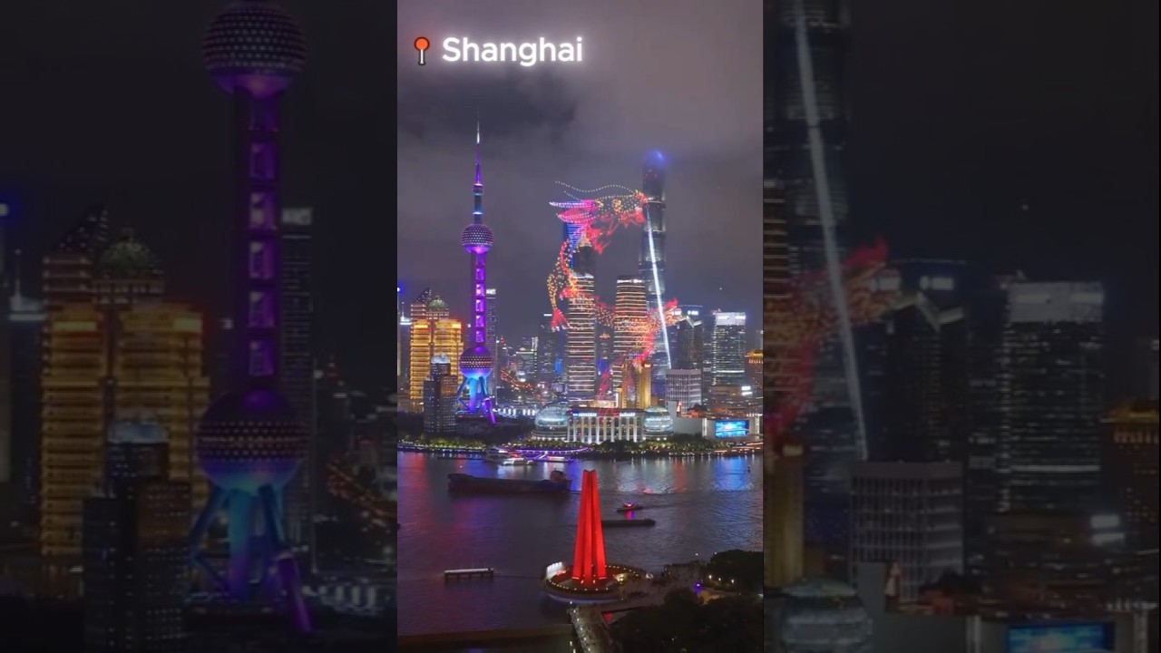 NIGHT Flight Over SHANGHAI: DRONES & City Lights! ✈️✨