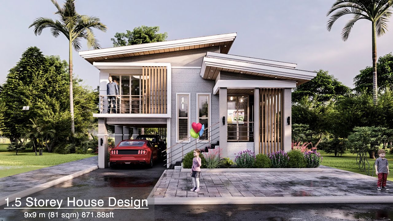 Small House Design with 3 Bedrooms (9x9 Meters)