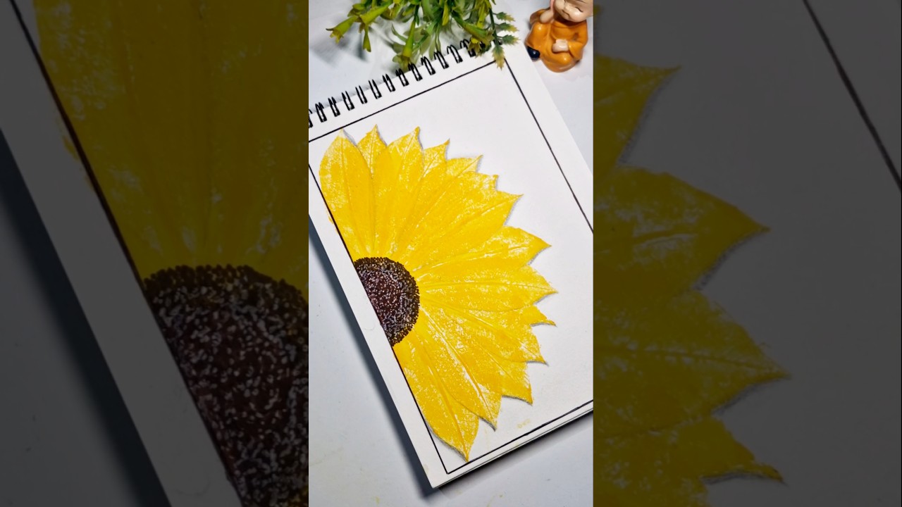 Sunflower Painting with Leaves 🍃 | Leaf Printing Art | Easy Art 