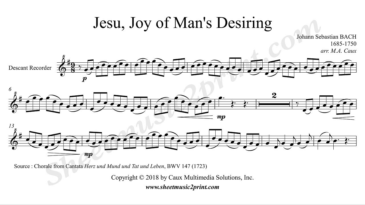 Jesu, Joy of Man's Desiring - Descant Recorder