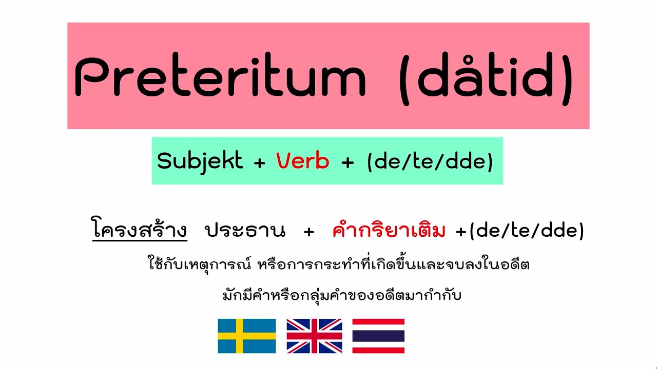 โครงสร้างประโยครูปอดีตภาษาสวีเดน Preteritum (Past in Swedish) Vad gjorde du igår?