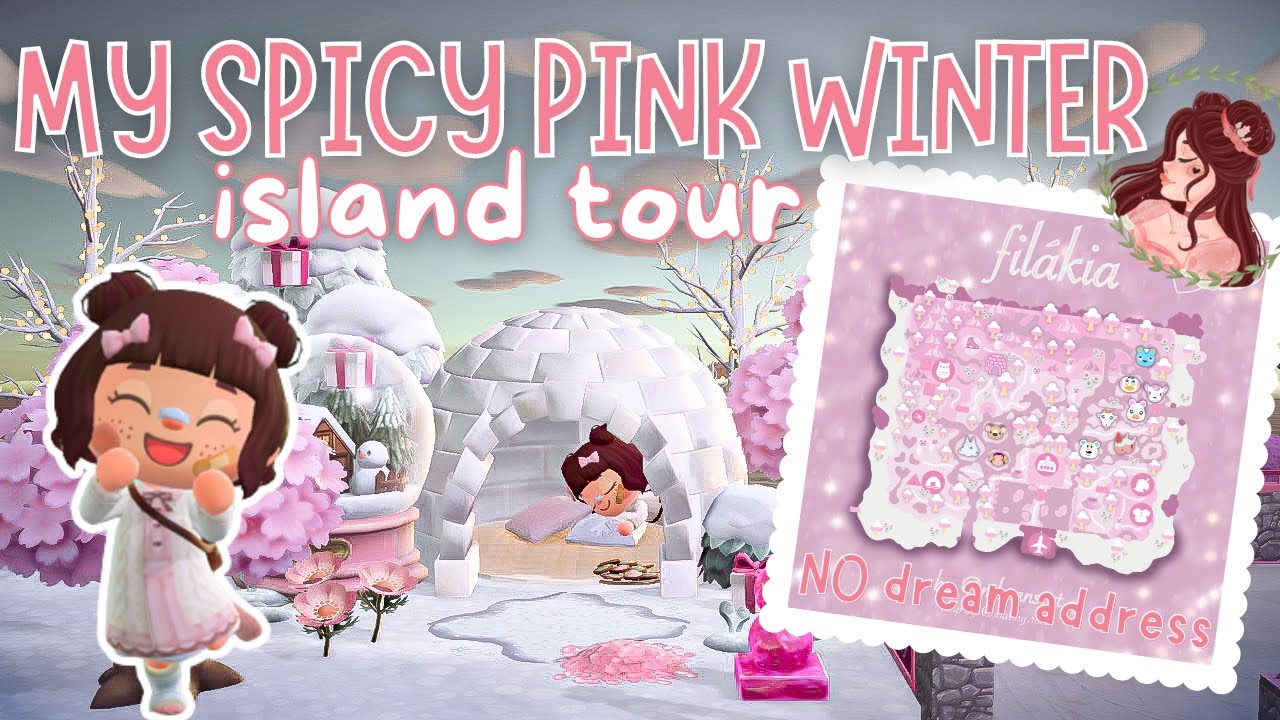 What does MY  cherry blossom winter island look like!? PINK! | Island Tour | ACNH
