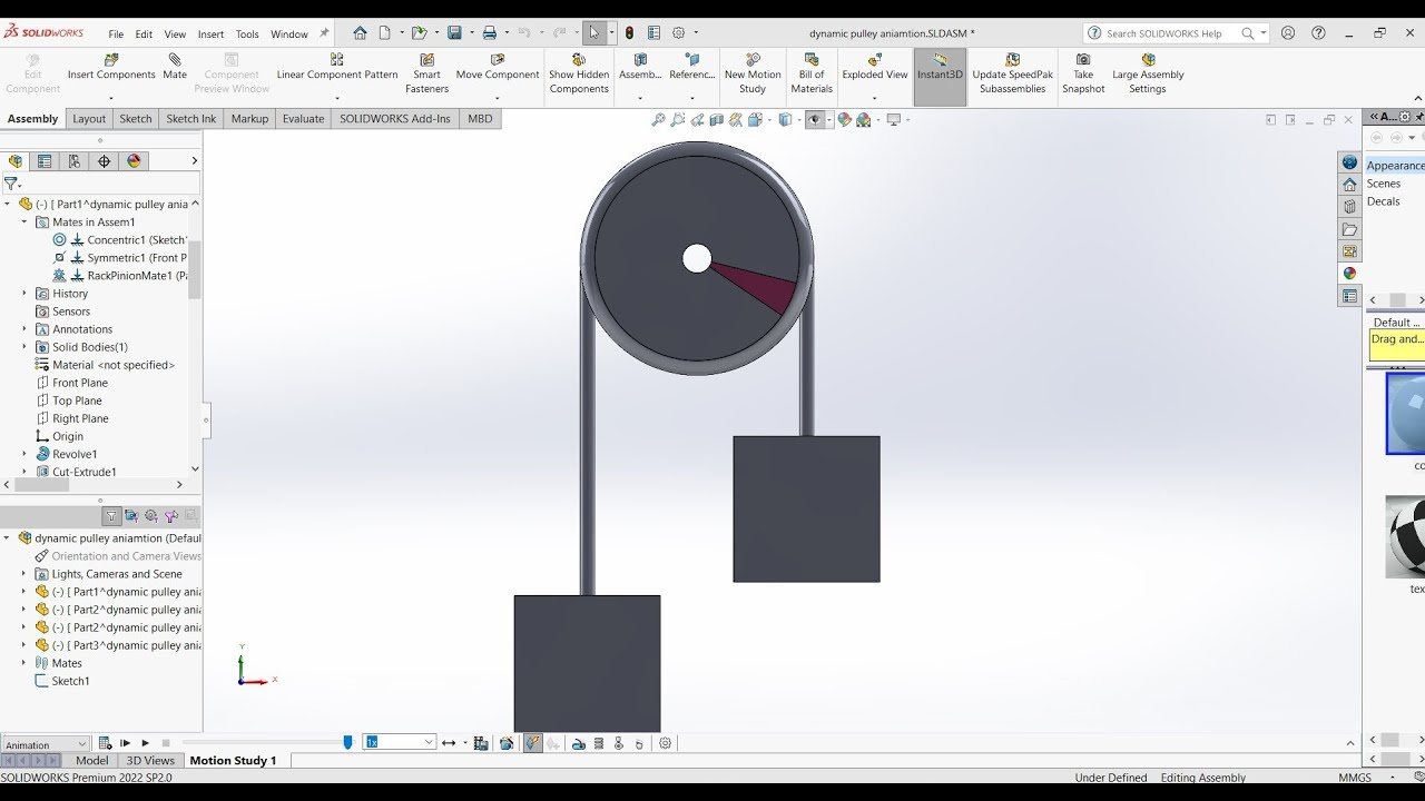 Dynamic Pulley rope animation in Solidworks 2022